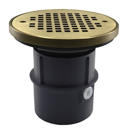 Jones Stephens 3in. PVC Over Pipe Fit Drain Base with 3in. Plastic Spud and 6in. Nickel Bronze Strainer with Ring D53110